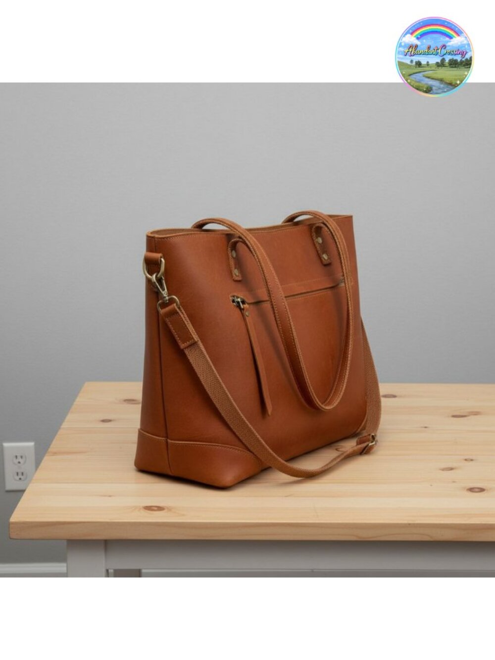Genuine Leather Tote Bag with Laptop Compartment Crossbody Shoulder Purse